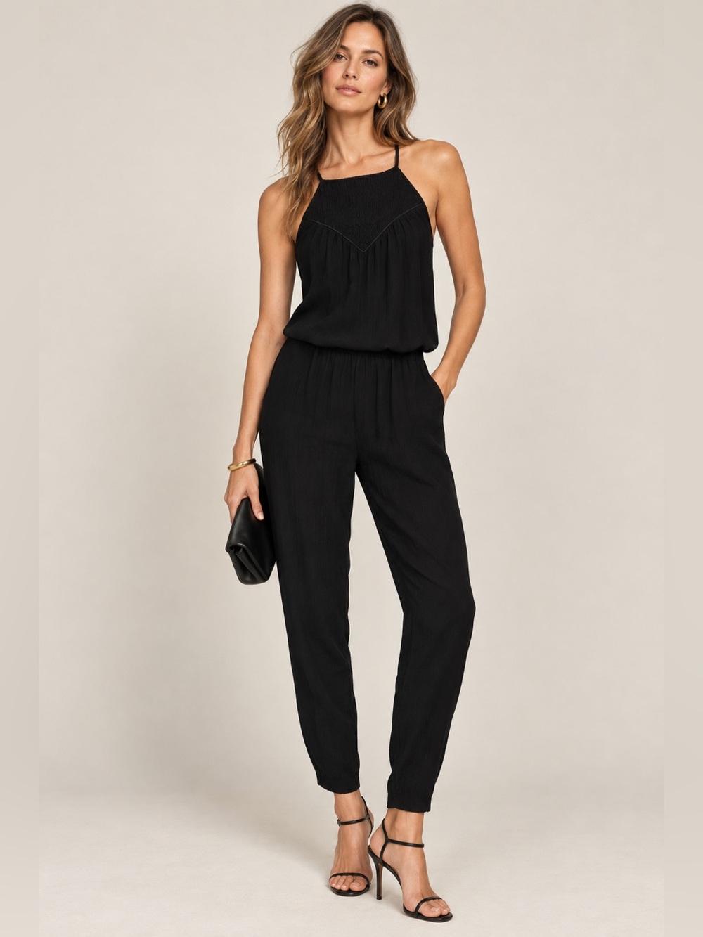 Joie Black Halter Jumpsuit S 100% Rayon Tapered Leg Minimalist